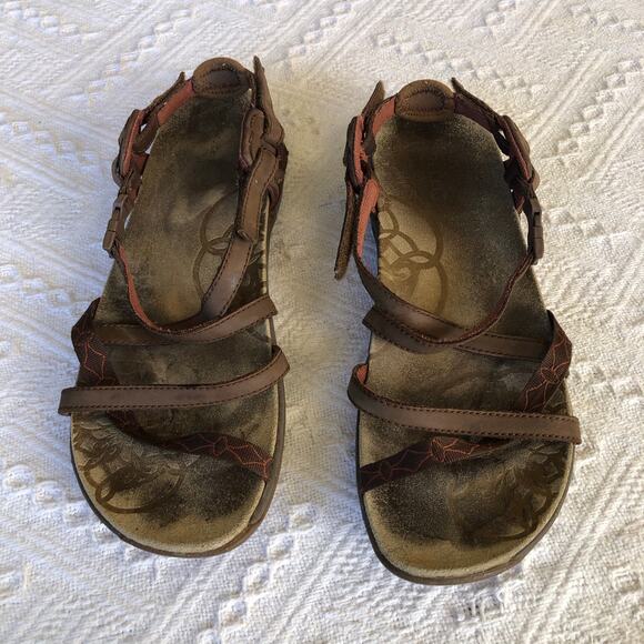 Merrell Jacardia Sandal Women Size 9 Dark Earth Q Form Air Cushion Buckle Strap - Picture 2 of 6